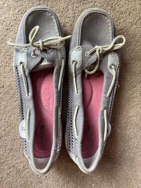 Sperry Women’s Gray Canvas Moccasins with Pink Insoles